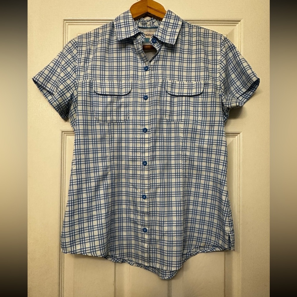 Magellan Outdoors Fishing Shirt Women S Blue Plaid Mag Wick Vented Classic Fit